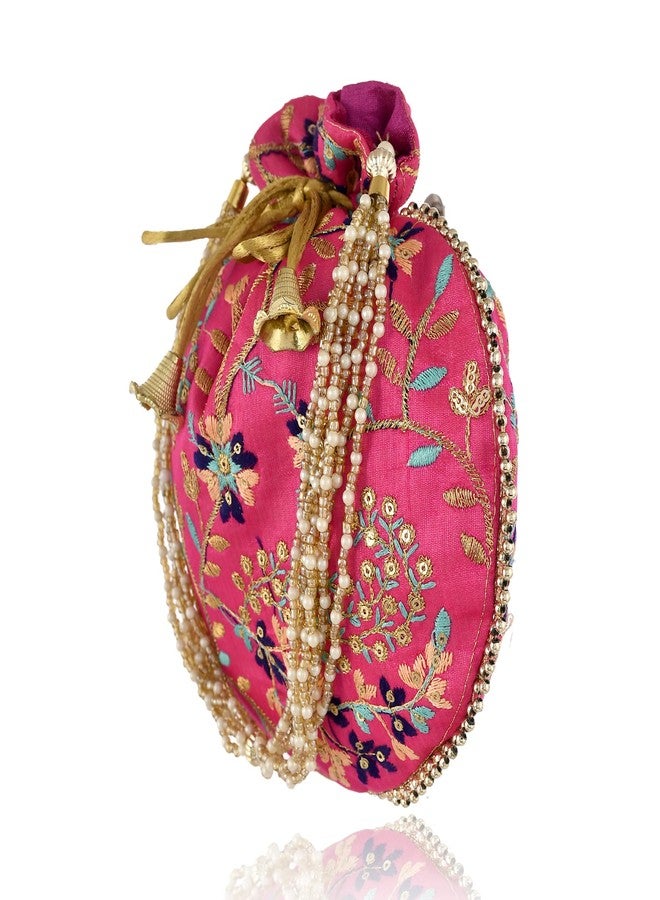 STLYZ Traditional Embroidered Potli Bag For Women, Handmade Pure Silk Potli Handbag Wristlets Ethnic Bridal Potli Batwa Bag For Ladies Wedding Return Gifts - Image 5